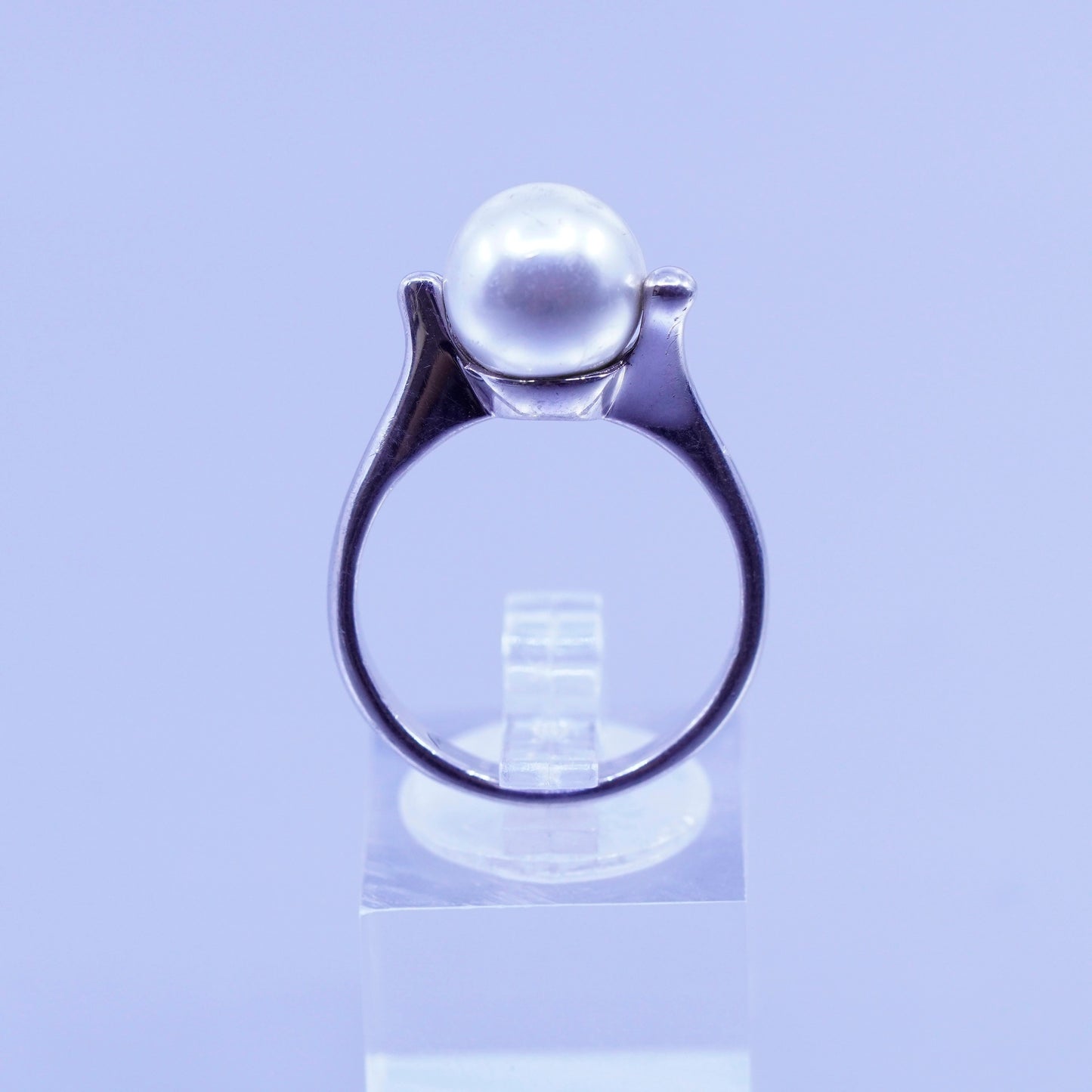 Size 8.5, vintage Sterling 925 silver handmade ring with pearl