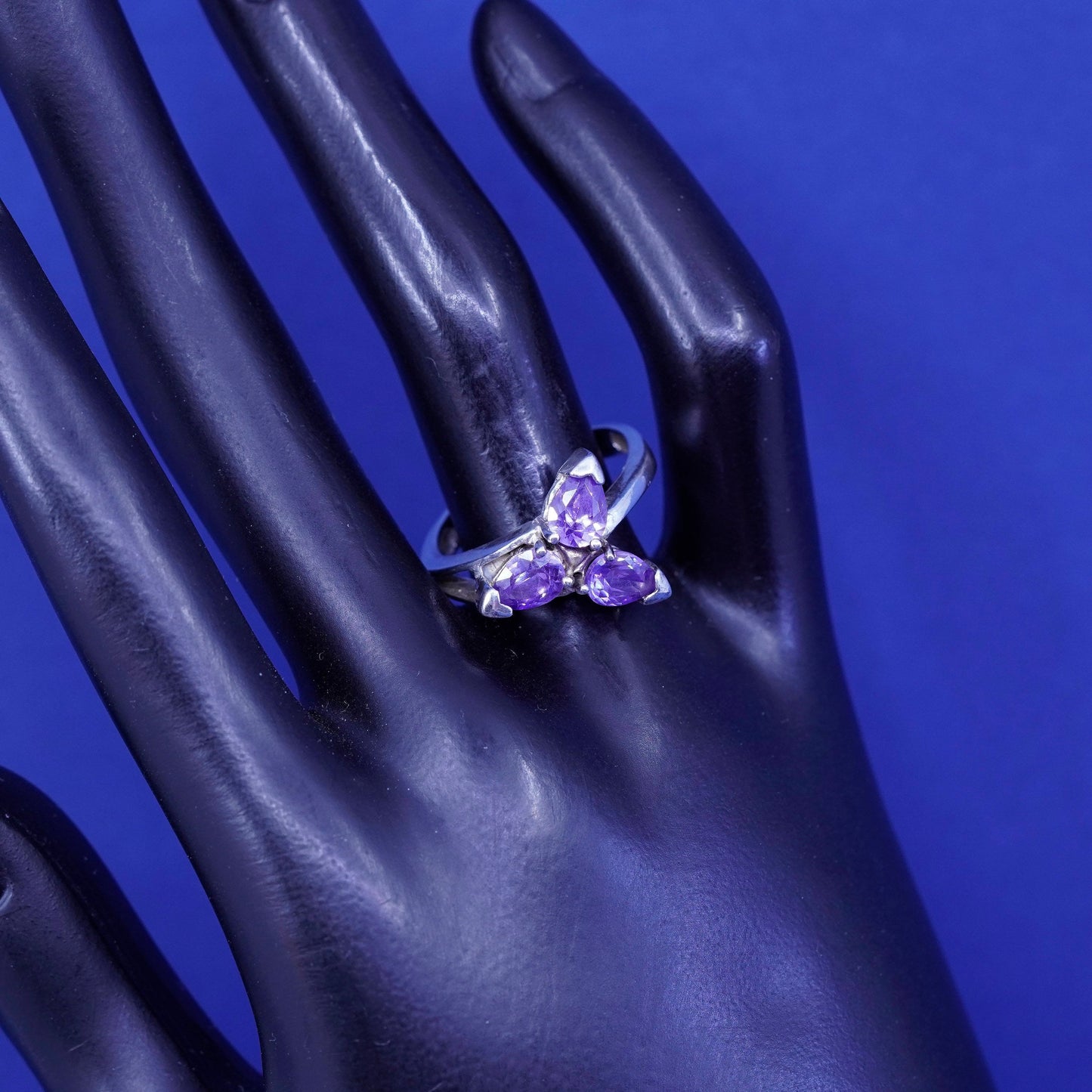 Size 8.5, vintage Sterling 925 silver handmade ring with Marquise amethyst ring