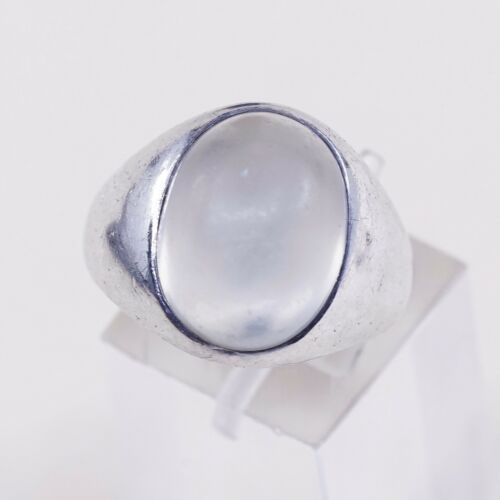 Sz 8, Sterling Silver Handmade Ring, 925 Engagement Ring W/ Matted Crystal