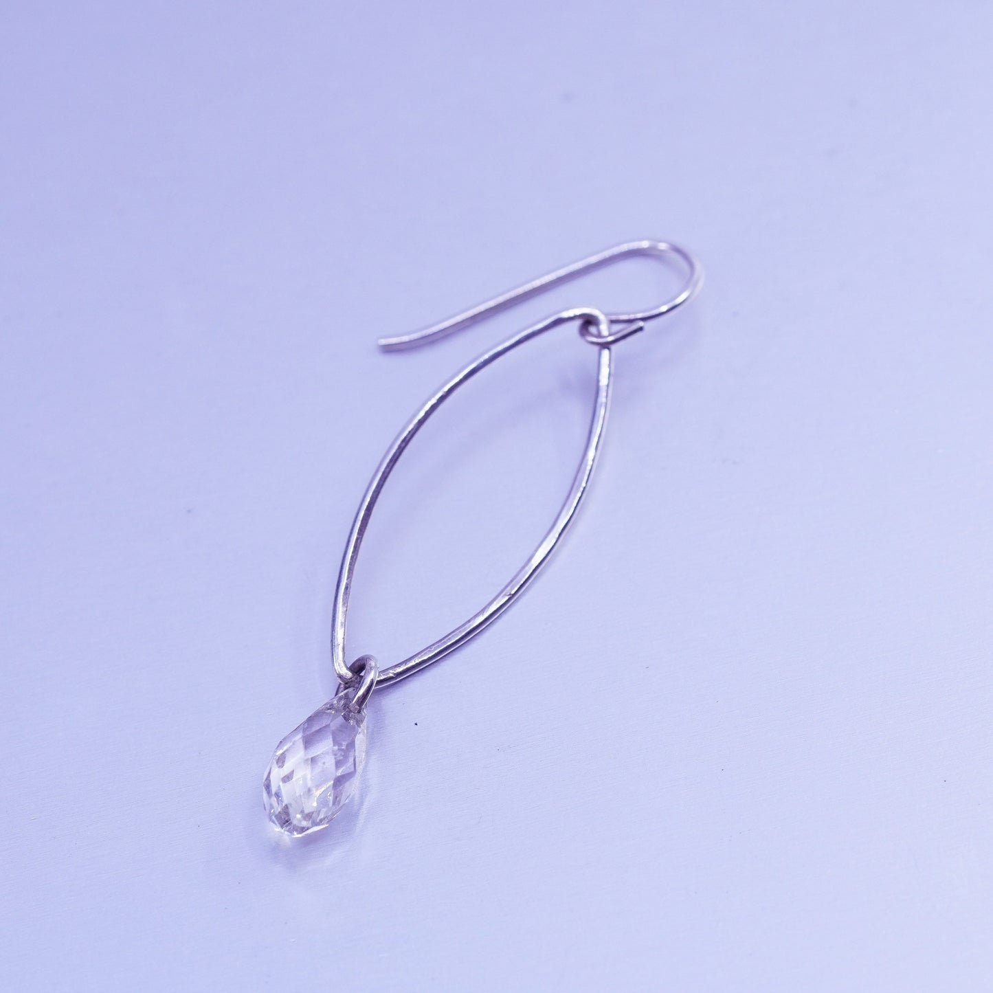 Vintage designer Sterling 925 silver handmade oval earrings teardrop crystal