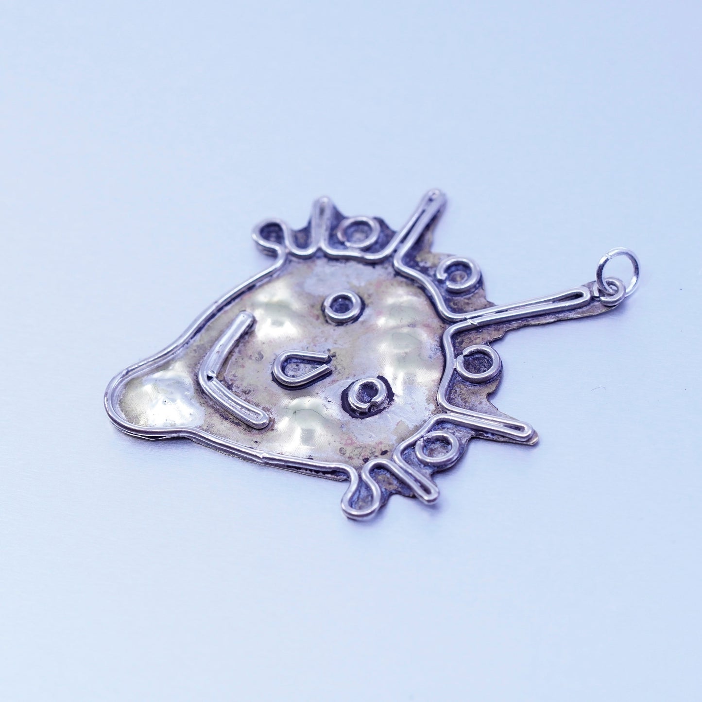 Vintage sterling 925 silver handmade funny clown face charm pendant