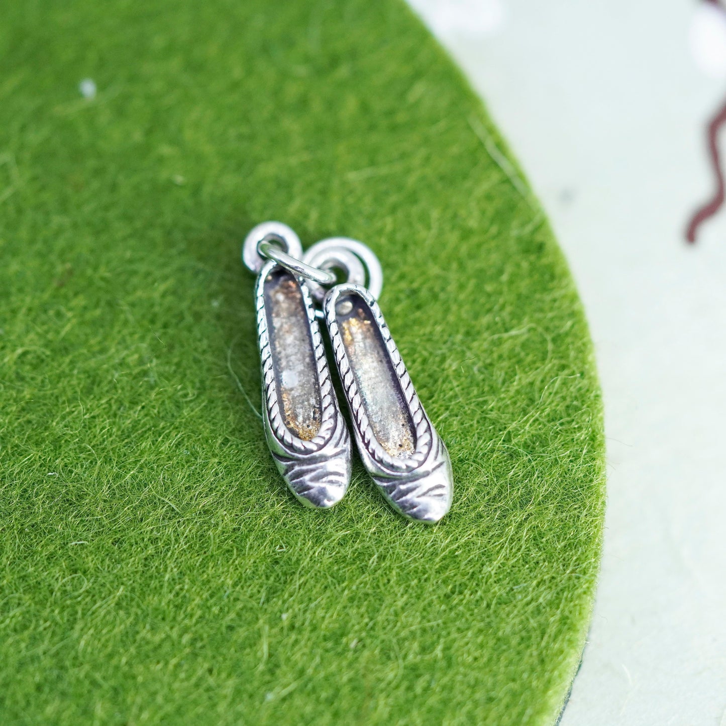 Vintage sterling silver handmade ballerina girl shoe charms, 925 pendant