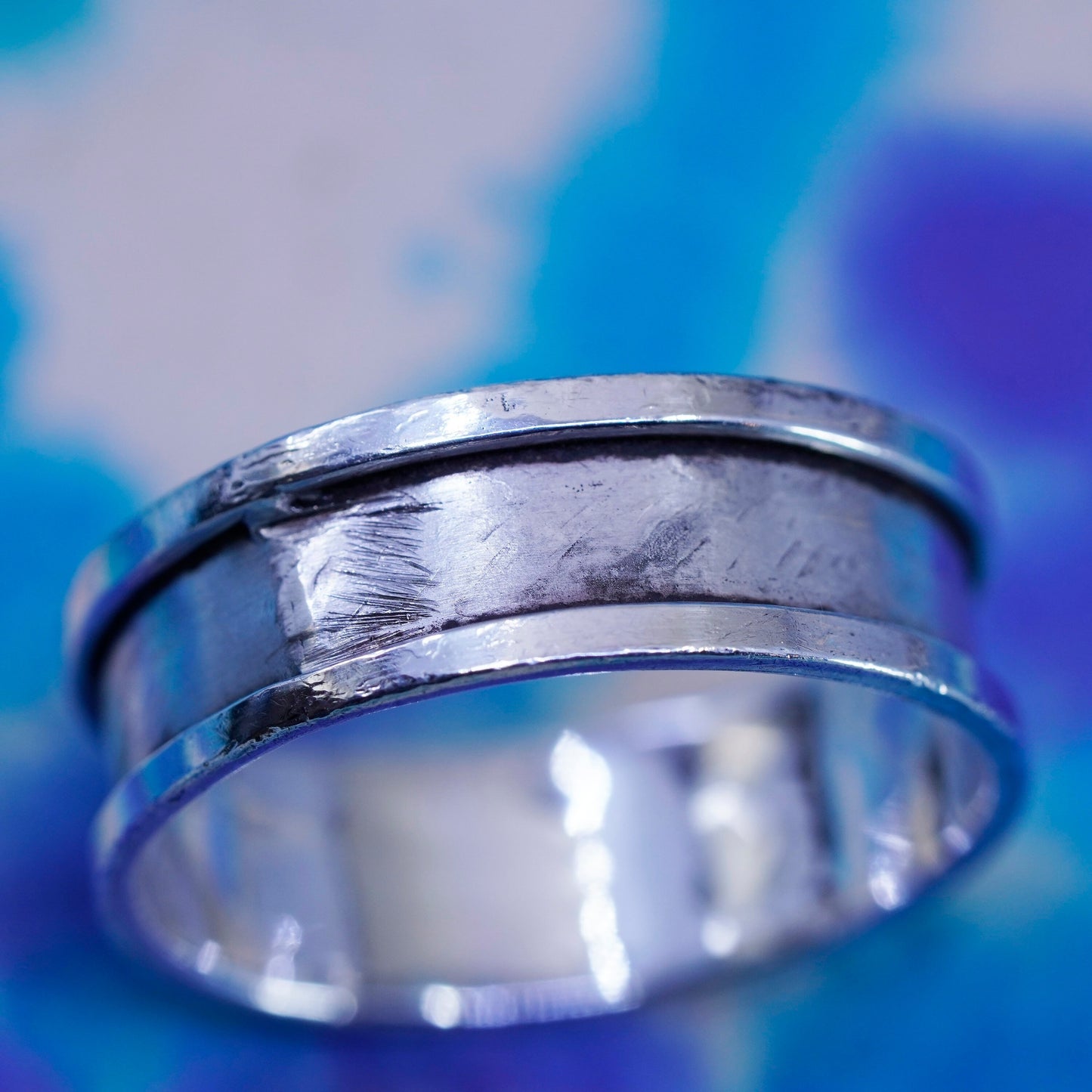 Size 12, vintage Sterling silver handmade ribbed ring, 925 statement band