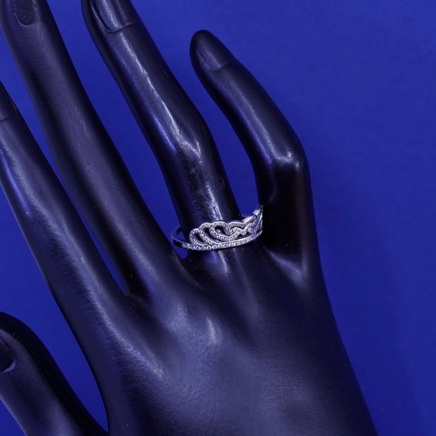 sz 8.5, Vintage ALE Pandora sterling silver engagement ring, crystal heart 925