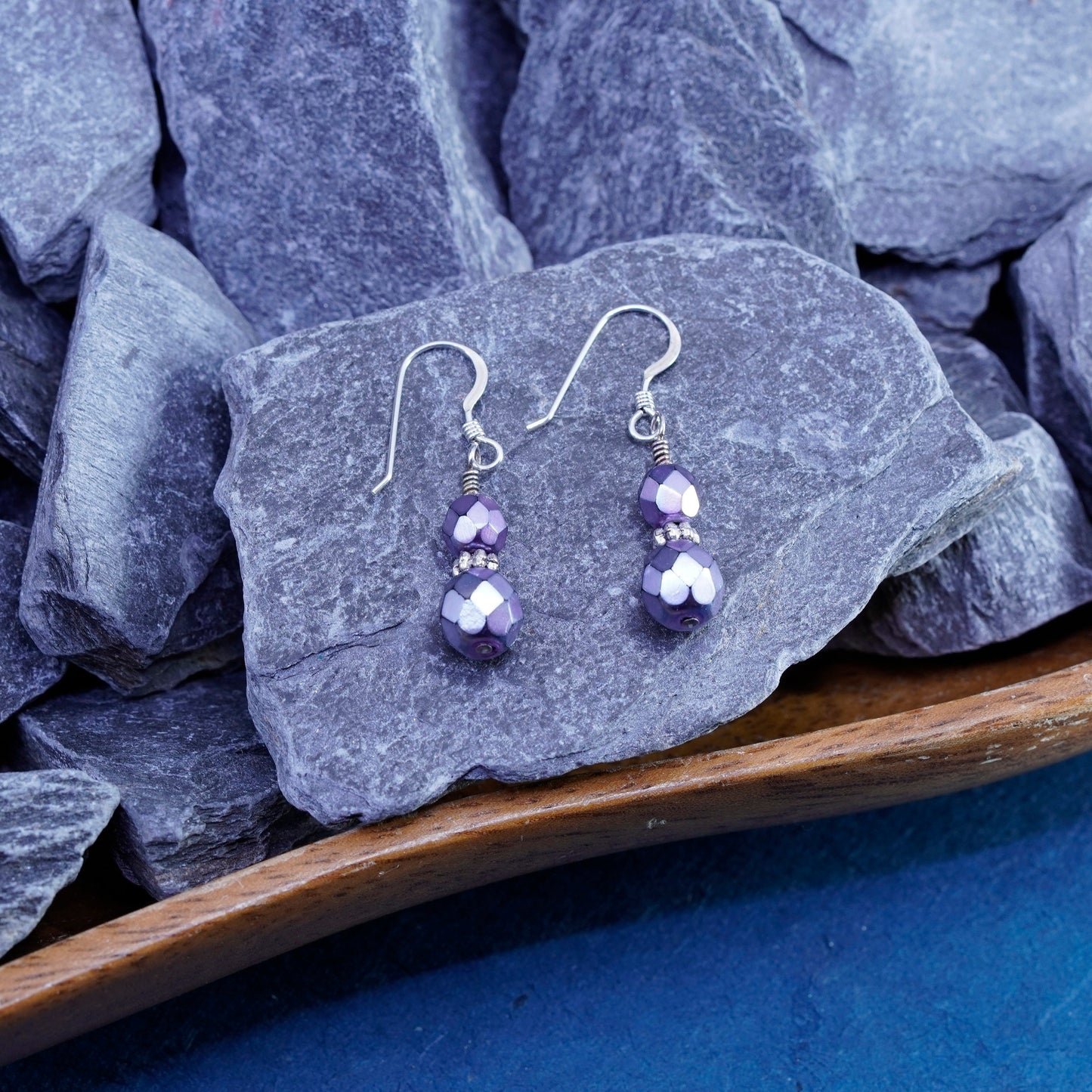 Vintage sterling 925 silver handmade earrings, with crystal