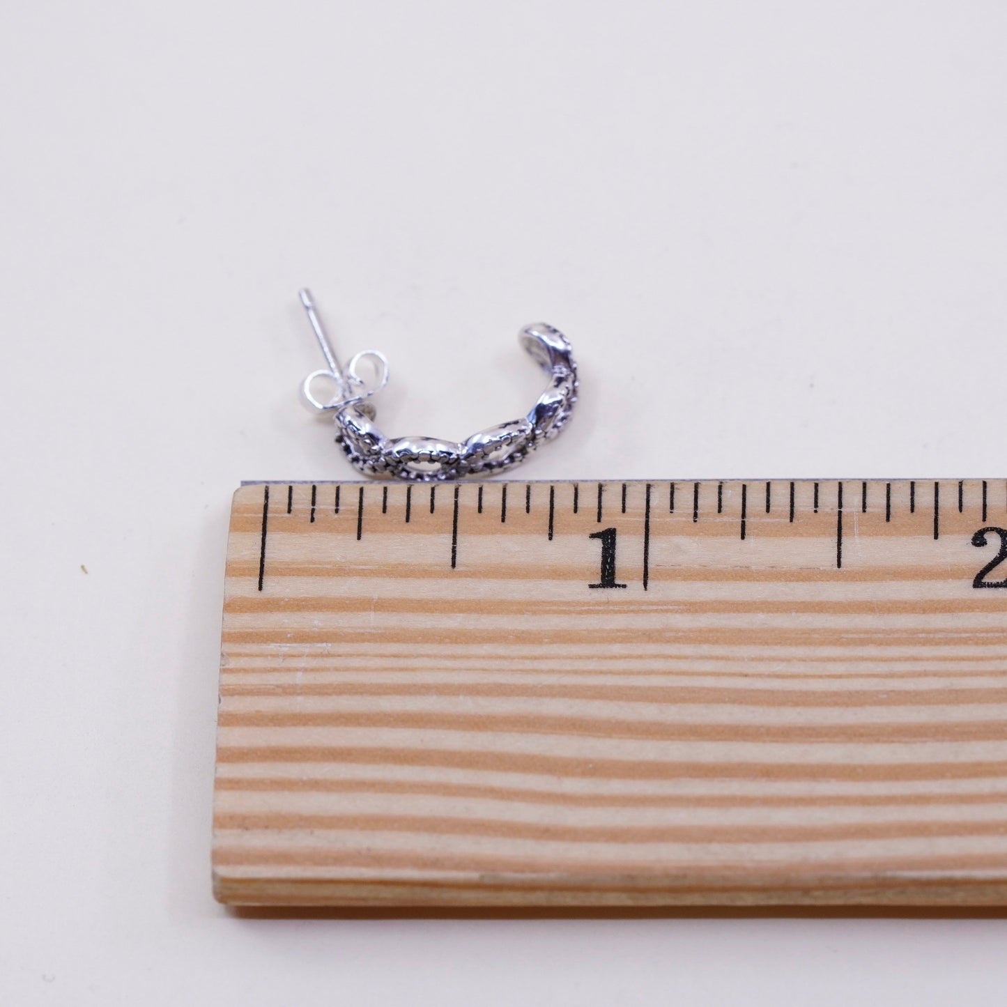 0.75”, Vintage sterling silver earrings, 925 silver huggie with genuine diamond
