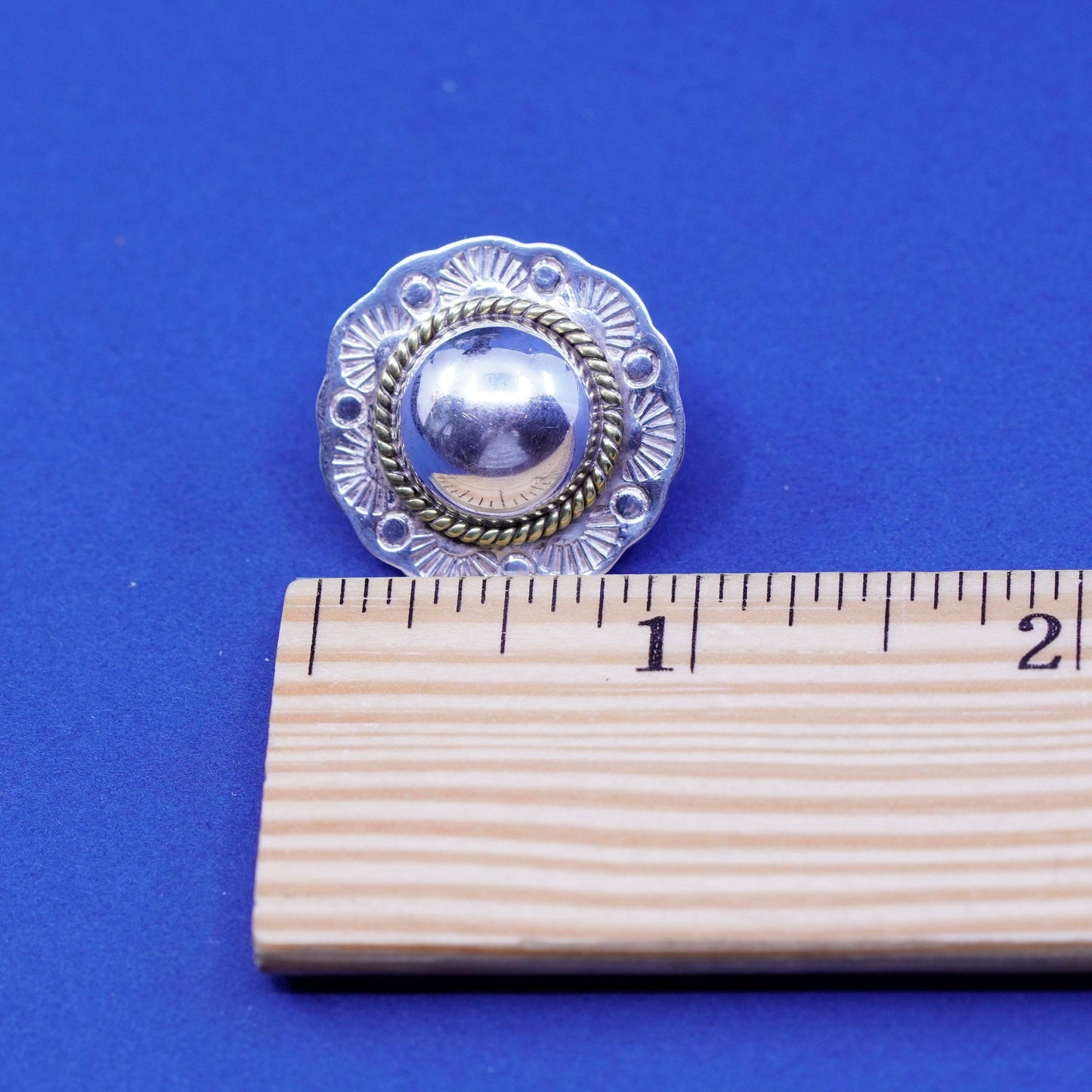 Vintage two tone Sterling silver handmade earrings, 925 flower studs with cable