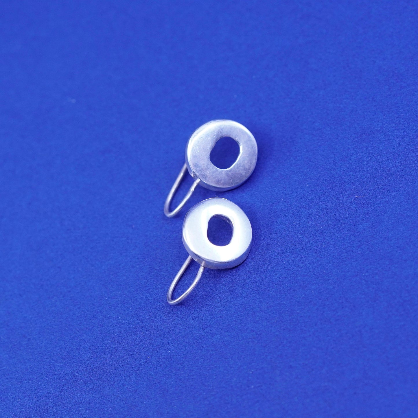 Vintage Sterling Silver handmade Earrings. 925 circle loop dangles