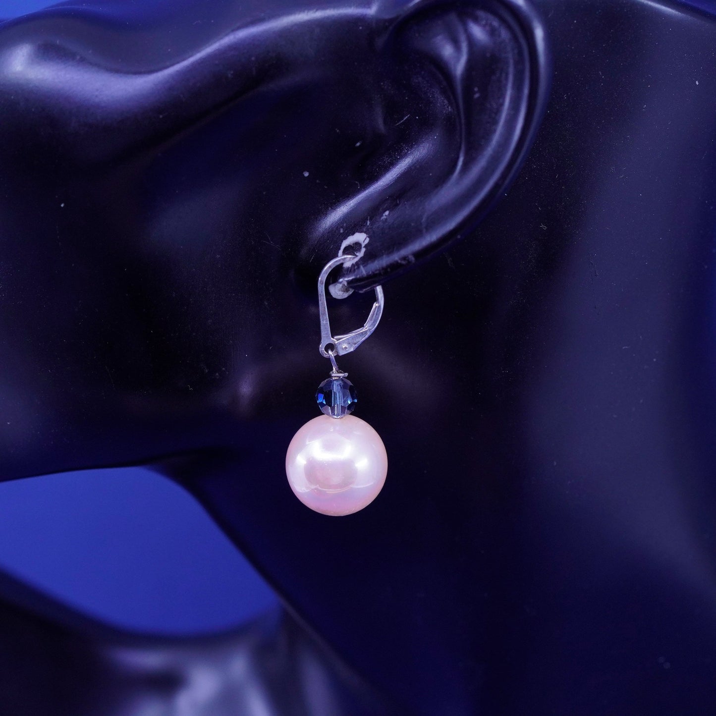 Vintage sterling silver handmade earrings, 925 hooks with crystal pink pearl