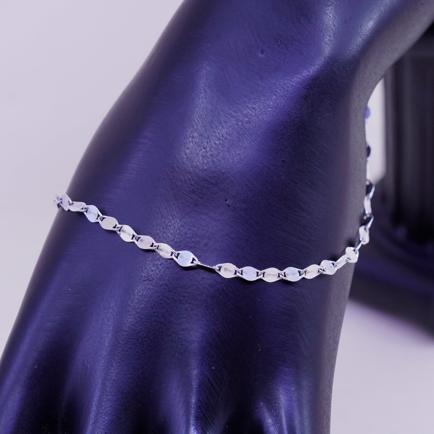 9”, 3mm, Vintage sterling 925 silver flatten curb bracelet anklet