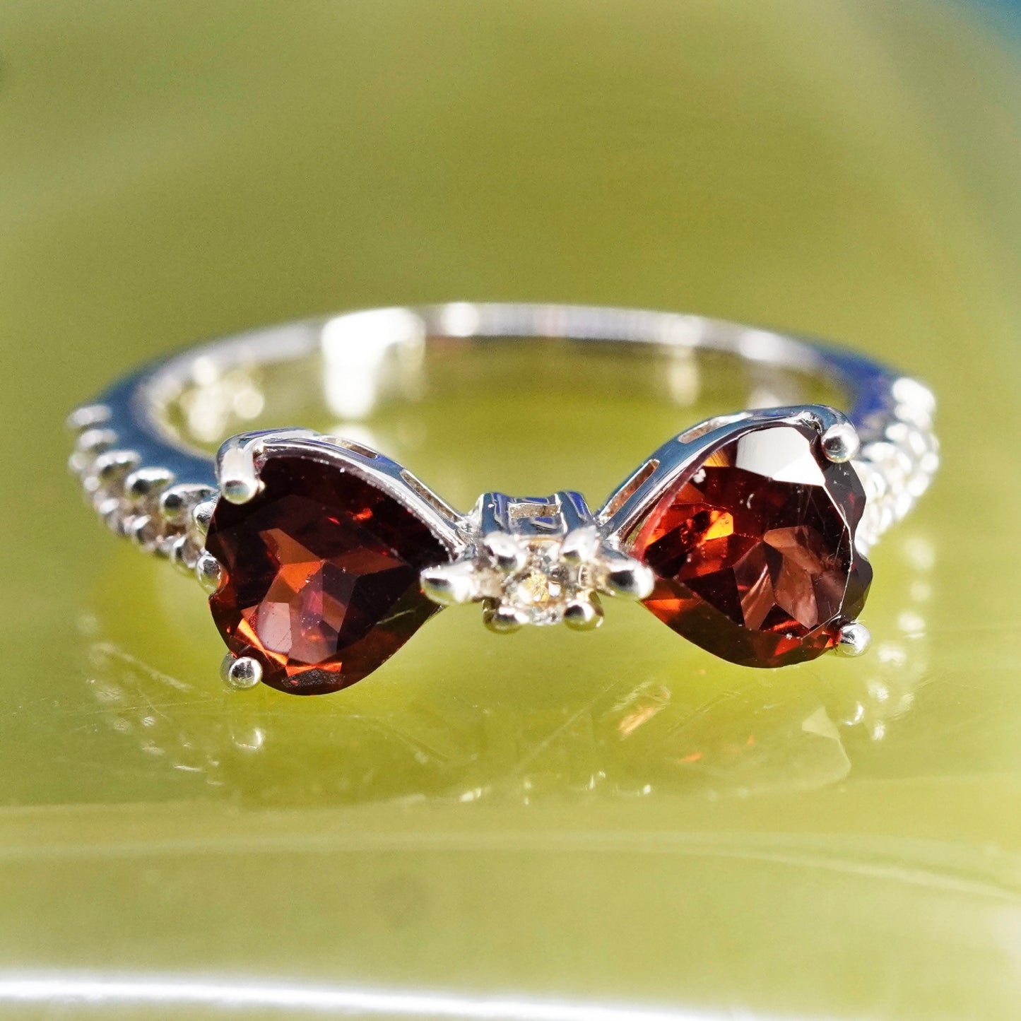 Size 6, vintage Sterling 925 silver handmade ring with heart Ruby and cz
