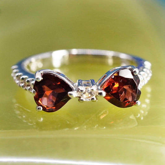 Size 6, vintage Sterling 925 silver handmade ring with heart Ruby and cz