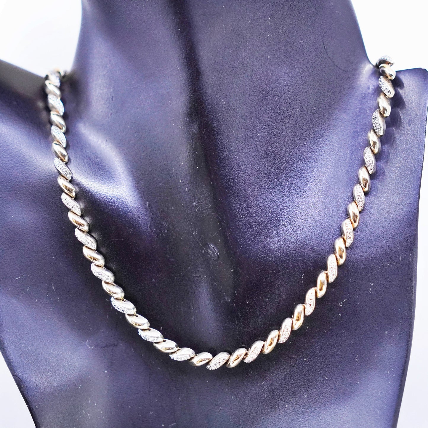 18”, vtg vermeil gold over Sterling 925 silver San Marco chain tennis necklace