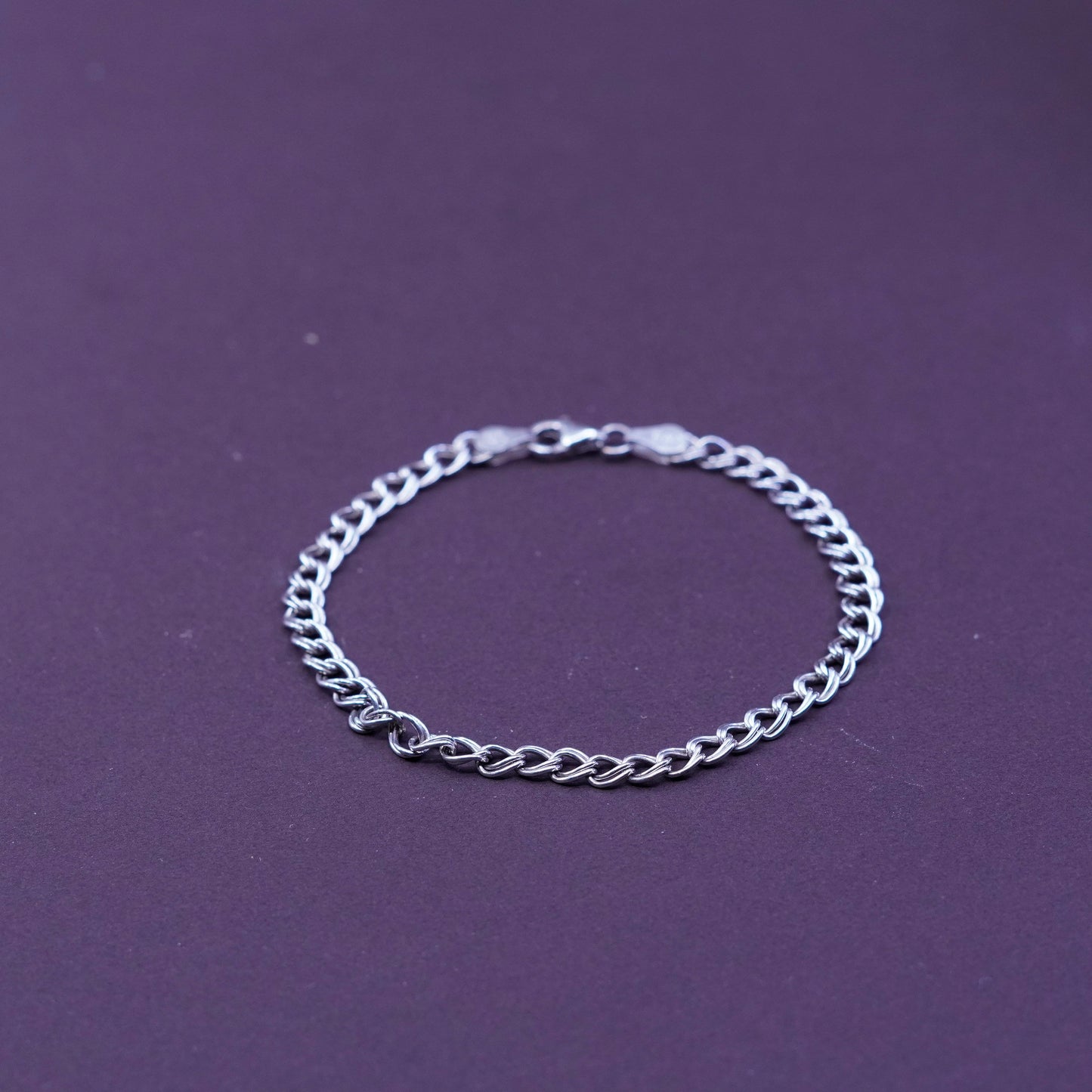 7”, 4mm, vintage Sterling silver handmade double curb bracelet, 925 charm chain