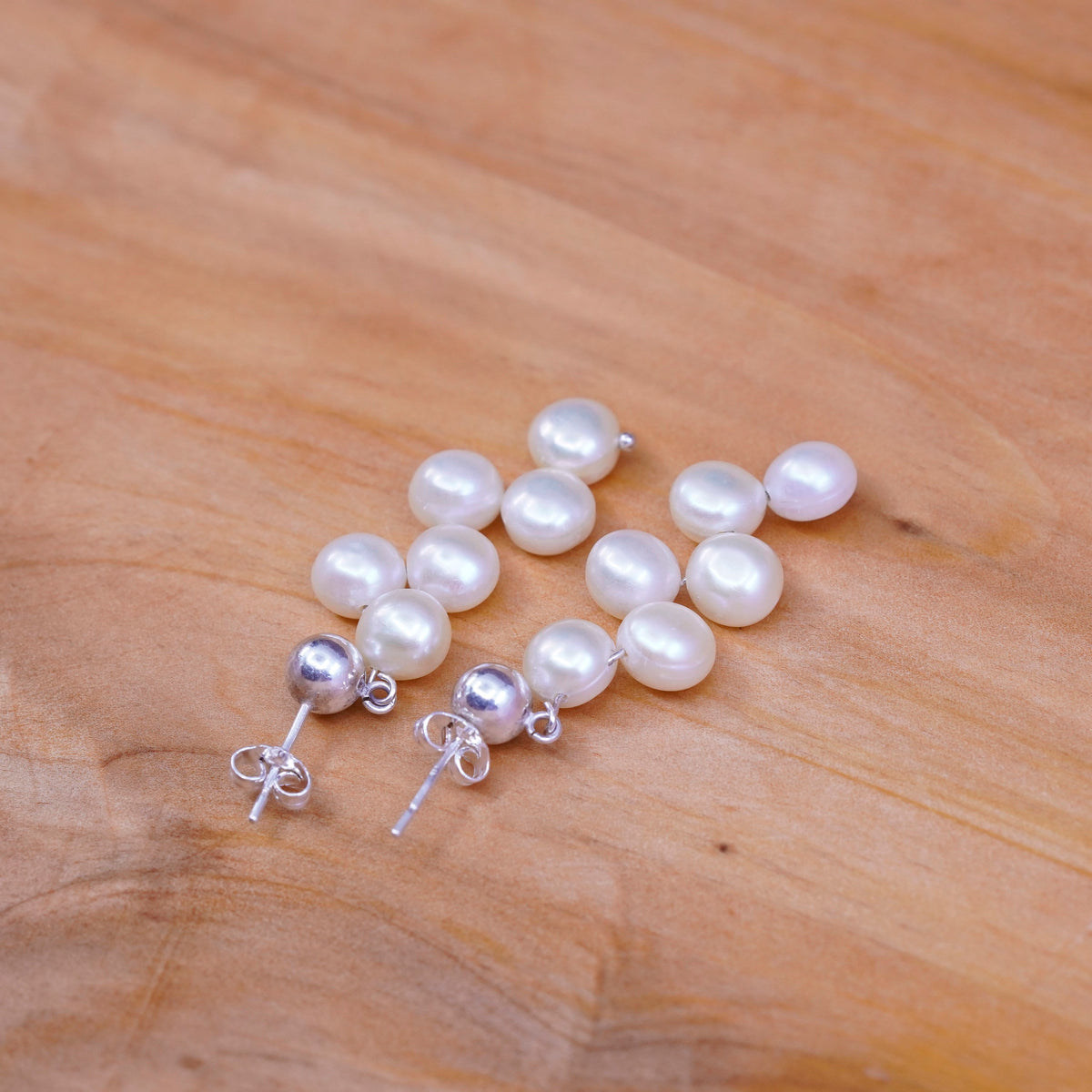 Sterling silver handmade earrings, 925 studs with pearl drops