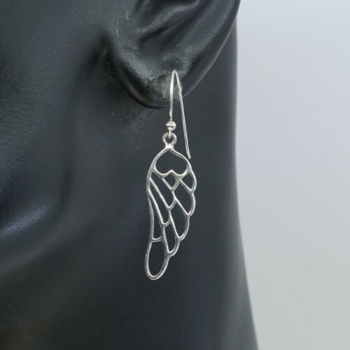 Vtg Sterling 925 Silver Handmade Filigree Wing Shaped Earrings, Stamped 925