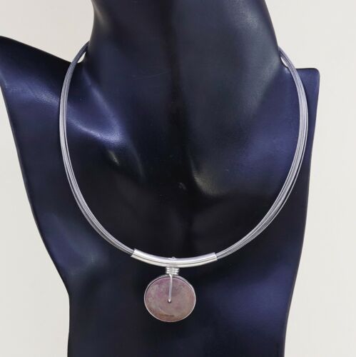 14”, Vtg Sterling 925 silver handmade necklace, Stainless Steel Choker W/ Jasper