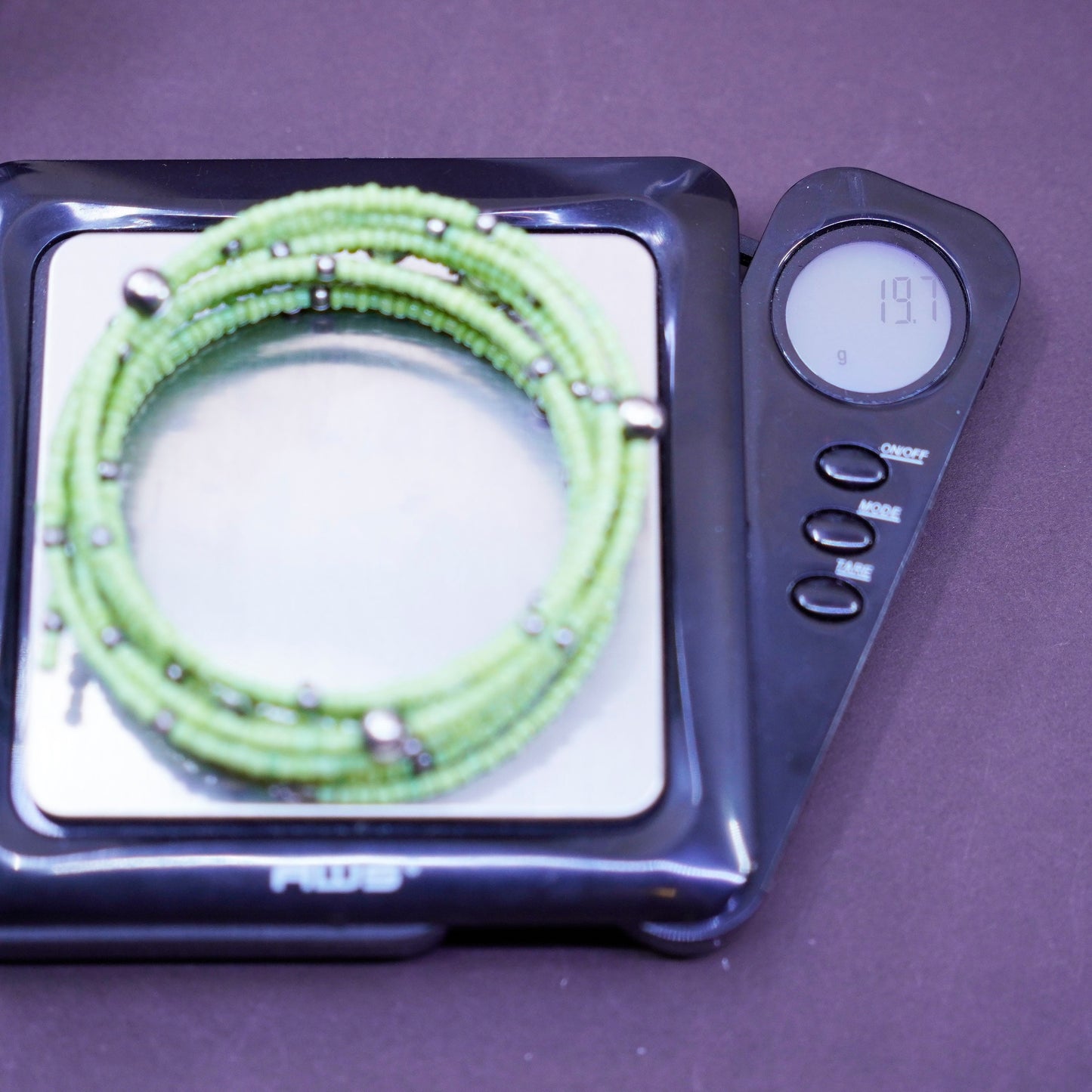 6” handmade green beads wrap around bangle bracelet sterling 925 silver beads