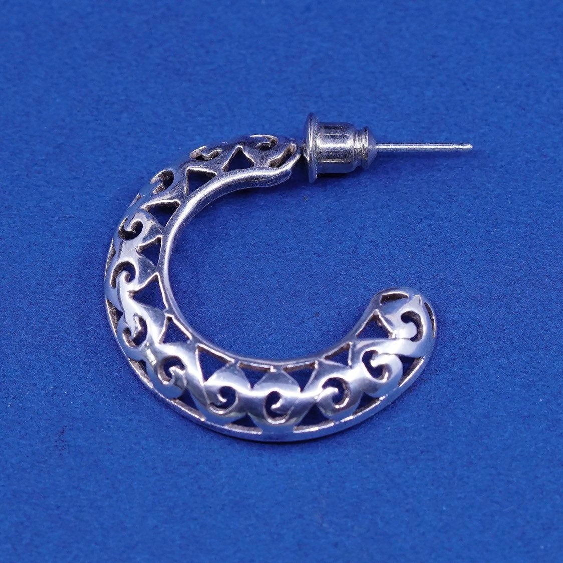 vtg Sterling silver handmade earrings, 925 hoops w/ bali filigree