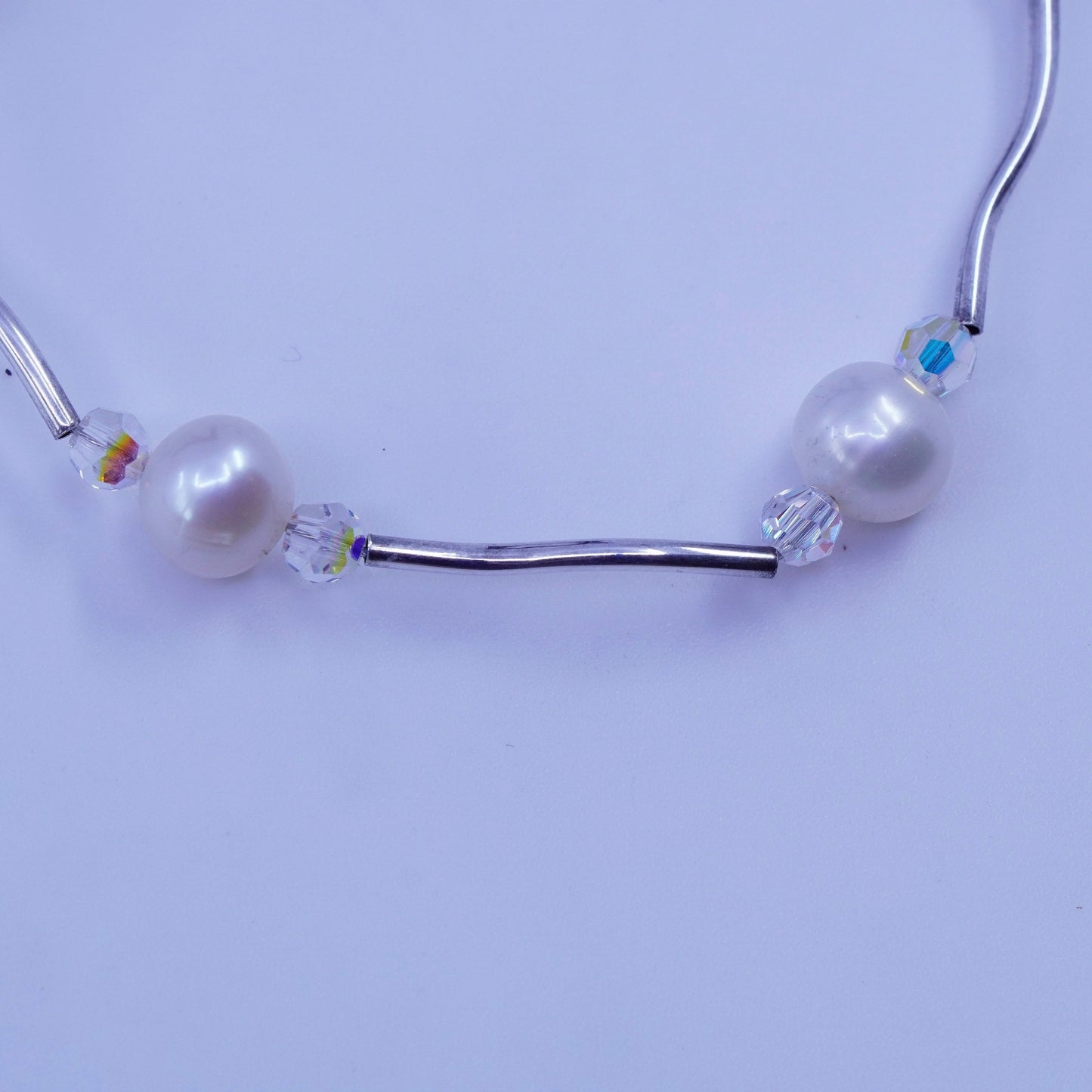 6.75”, vintage Sterling 925 silver curvy wavy bracelet with pearl
