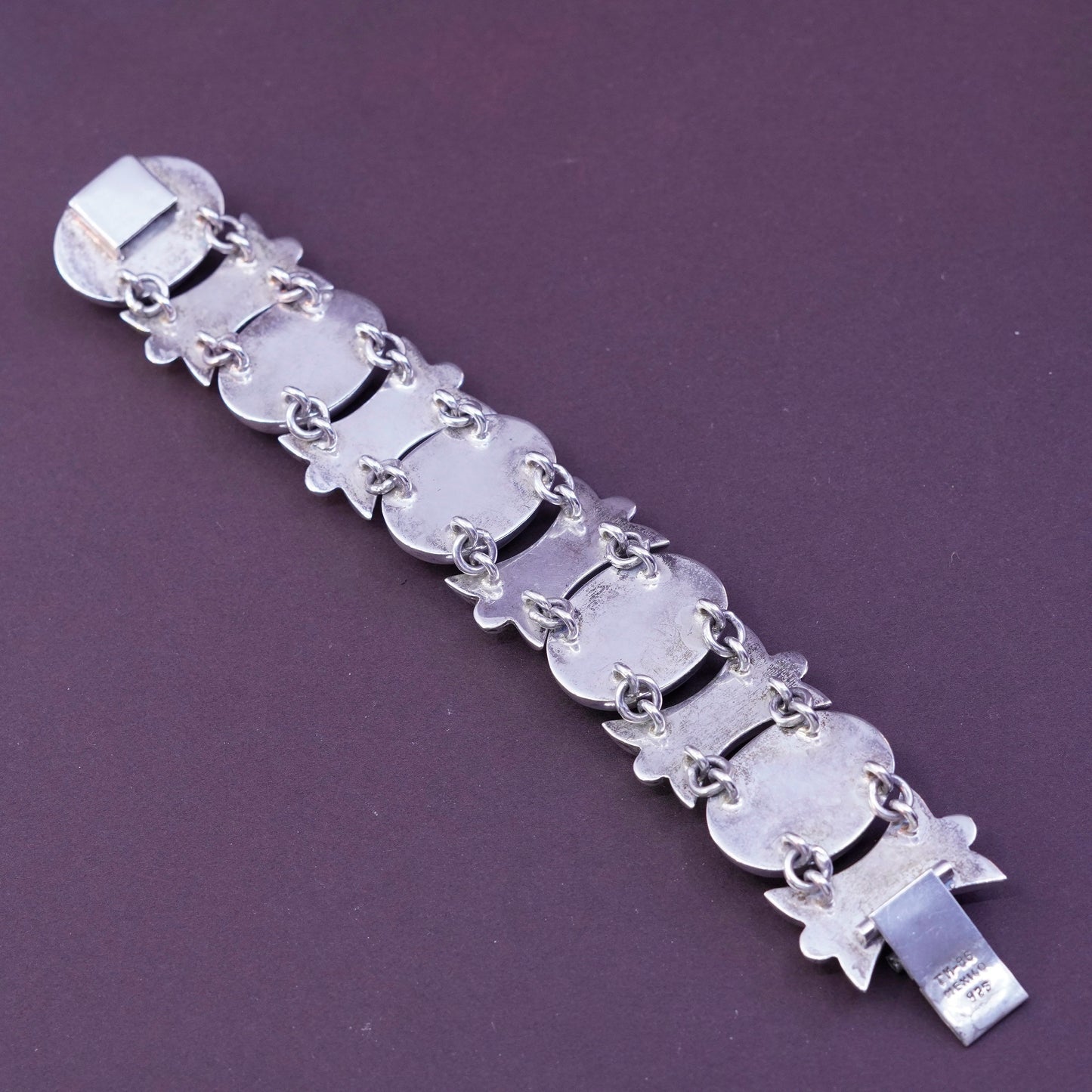 6.5”, vintage Sterling silver handmade bracelet, Mexico 925 link with oval onyx
