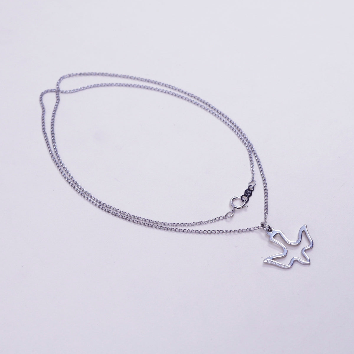 18”, vintage sterling silver handmade necklace, 925 curb chain w/ bird pendant