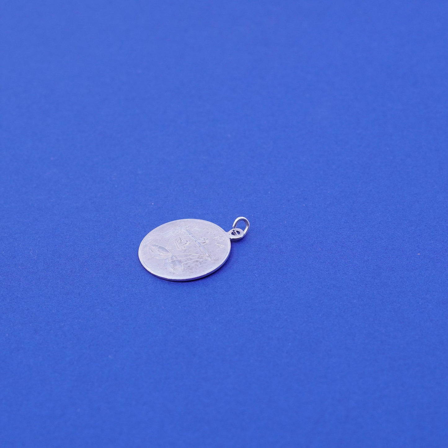 Vintage sterling silver handmade pendant, 925 charm engraved “Libra”