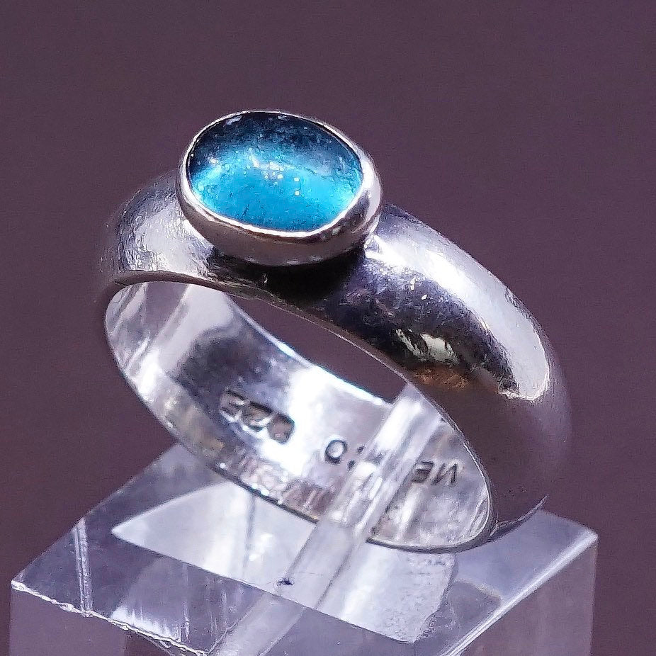sz 7, vtg Sterling silver engagement ring, mexico 925 w/ blue crystal