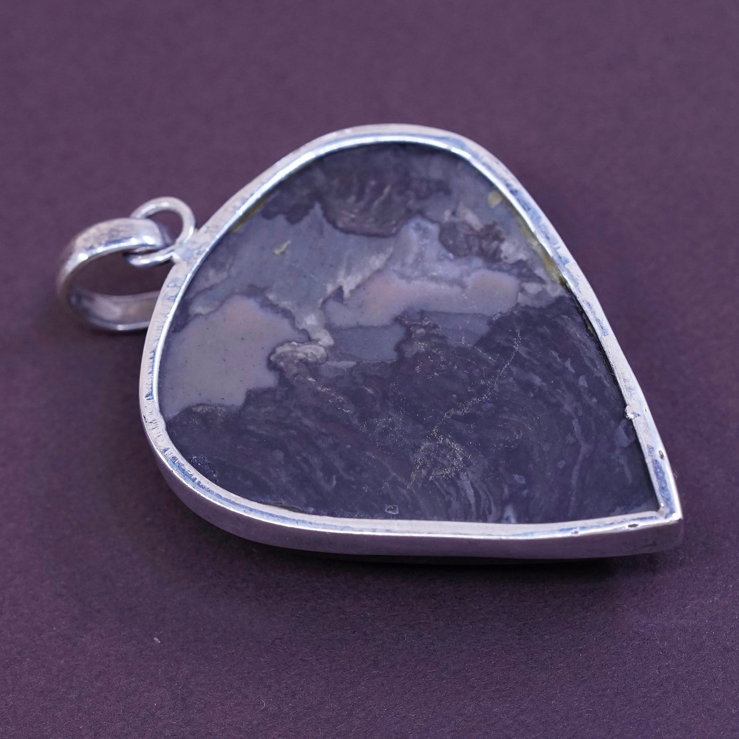 vtg Sterling silver handmade pendant, Mexico 925 w/ black stone, stamped 925