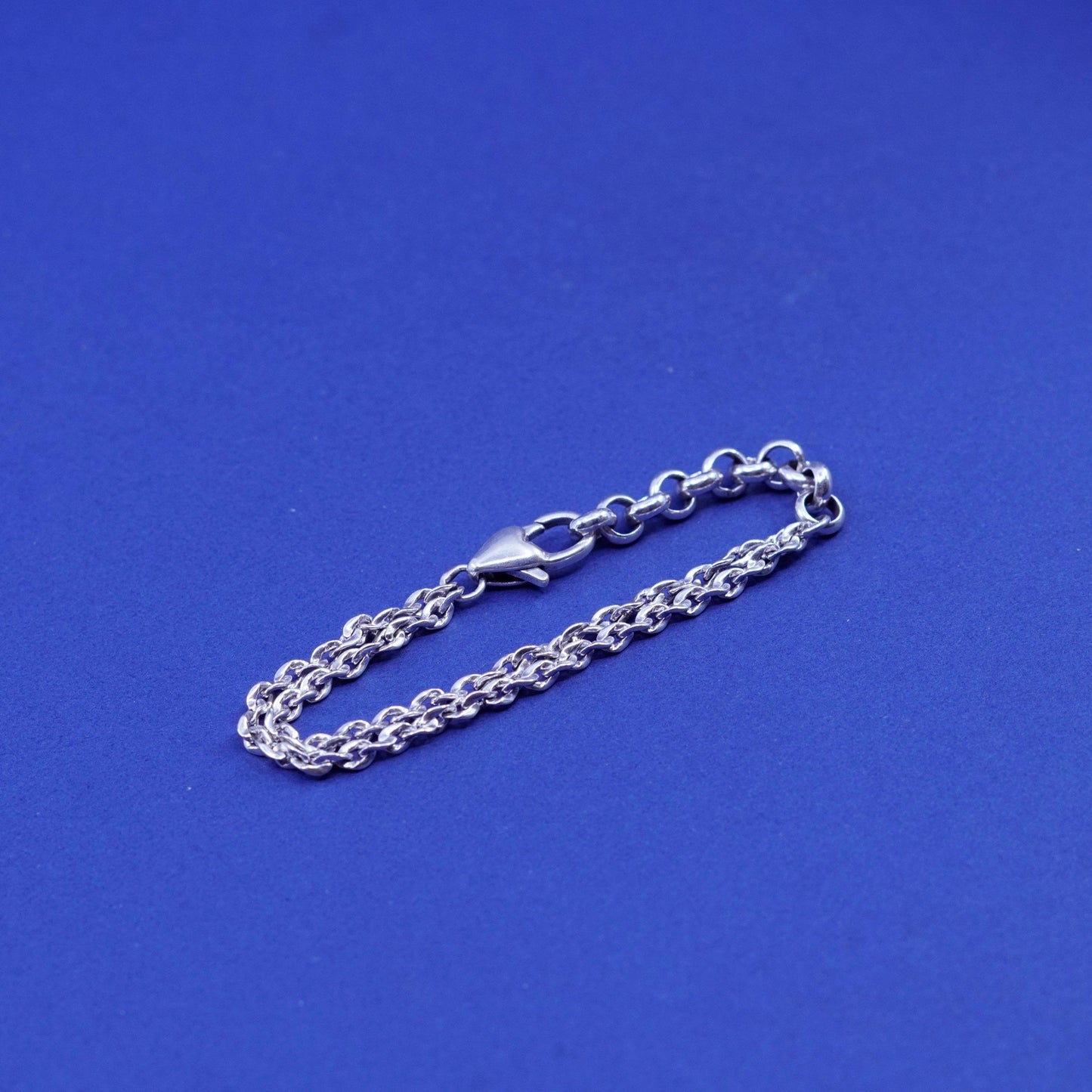 6”, Sterling silver handmade bracelet, double strands a 925 twisted curb chain