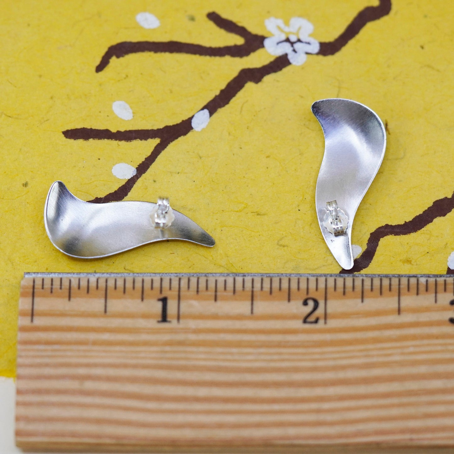 Vintage Sterling silver handmade earrings, 925 wavy matte studs