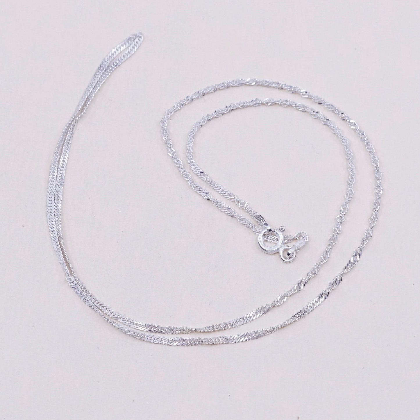 18”, 1.6mm, vtg sterling silver Italy 925 silver twisted curb chain, necklace