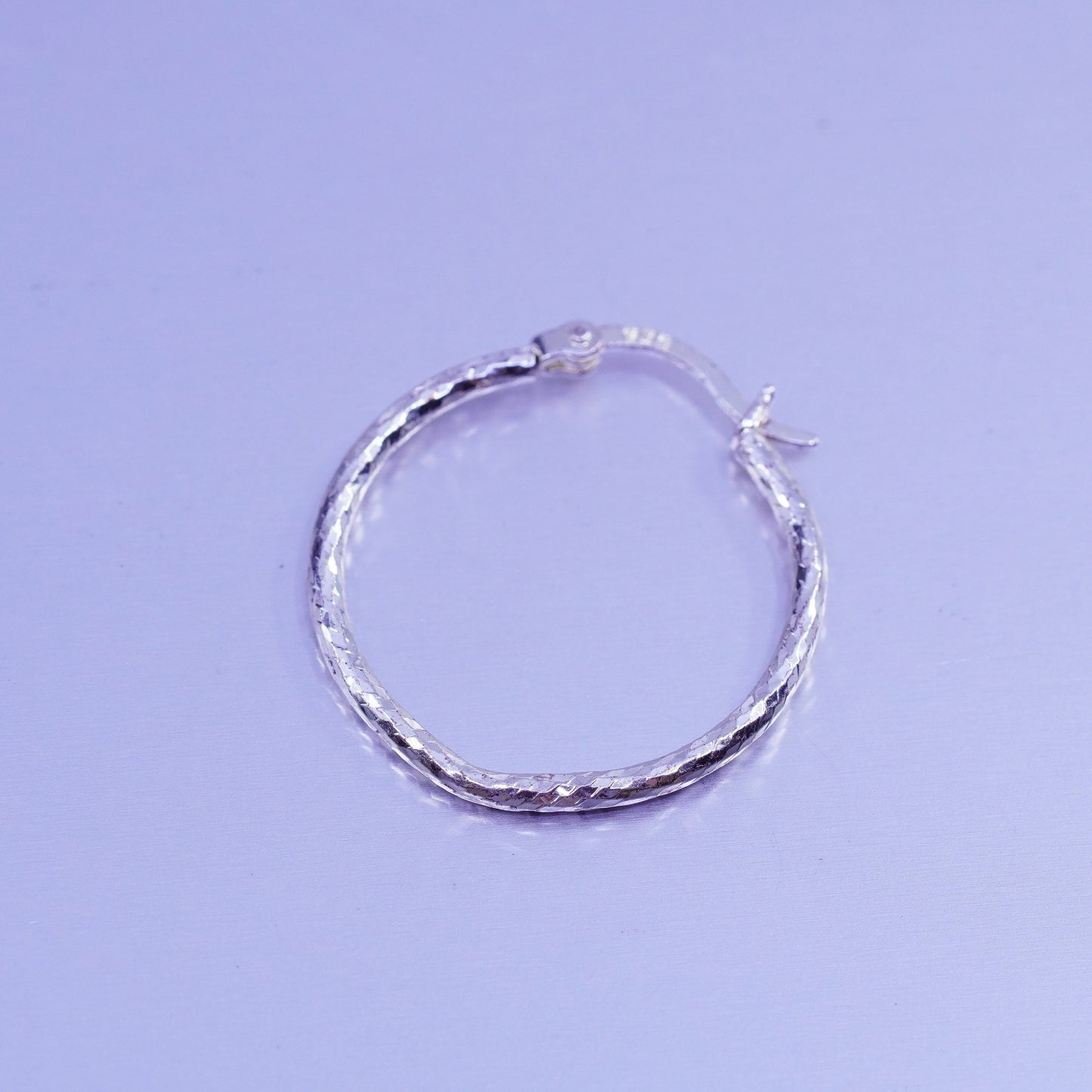 1”, vintage Sterling silver handmade earrings, textured 925 hoops
