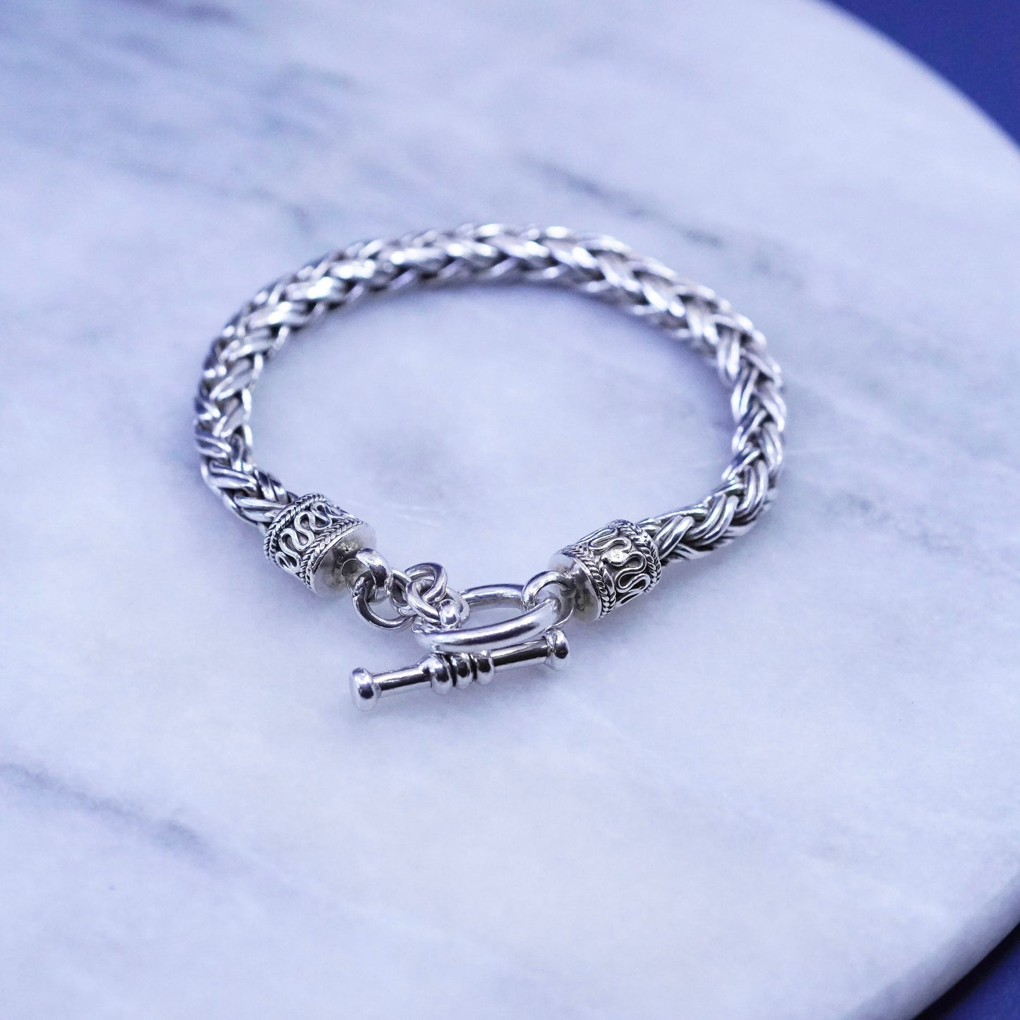 6.5”, vintage Sterling silver handmade bracelet, solid bold 925 wheat chain