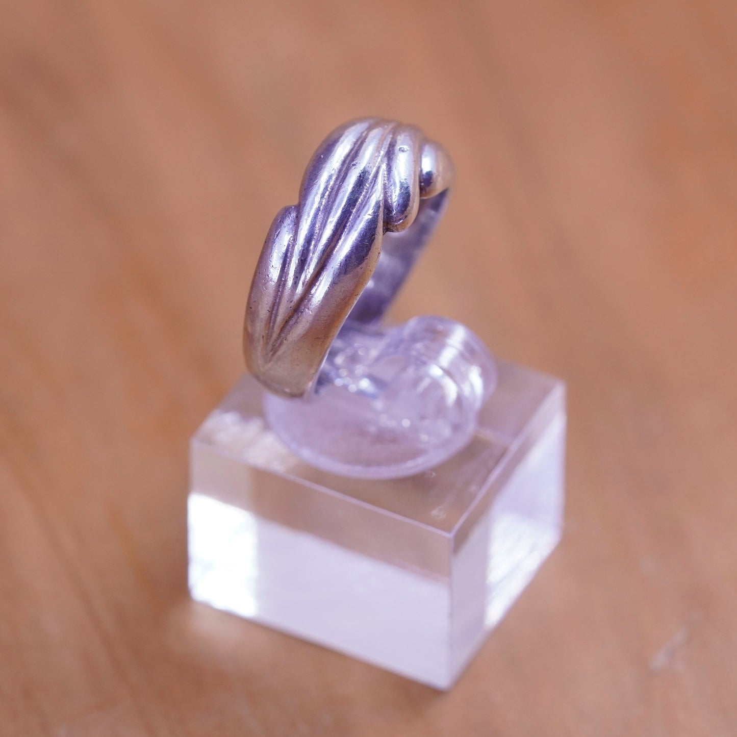 Size 7.25, sterling silver handmade ring, 925 ribbed band, minimalist modernist