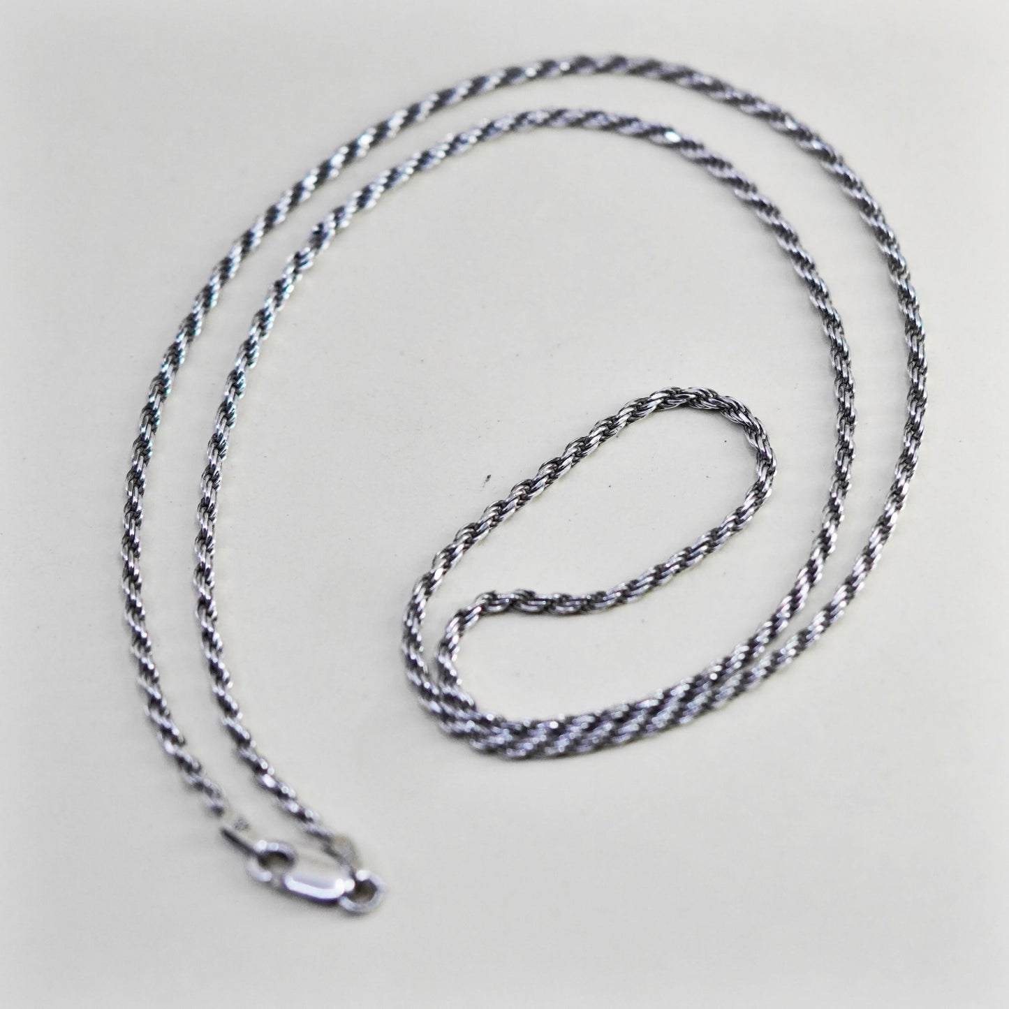 20” 2mm, vintage Sterling silver necklace, 925 rope chain