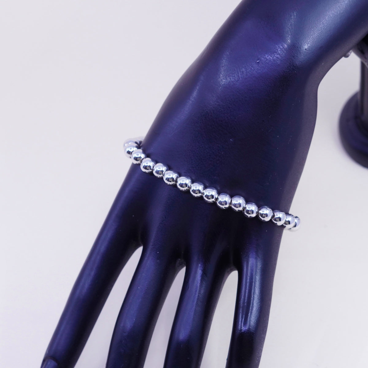 8”, 6mm, Sterling silver handmade bracelet, 925 beads chain with heart charm