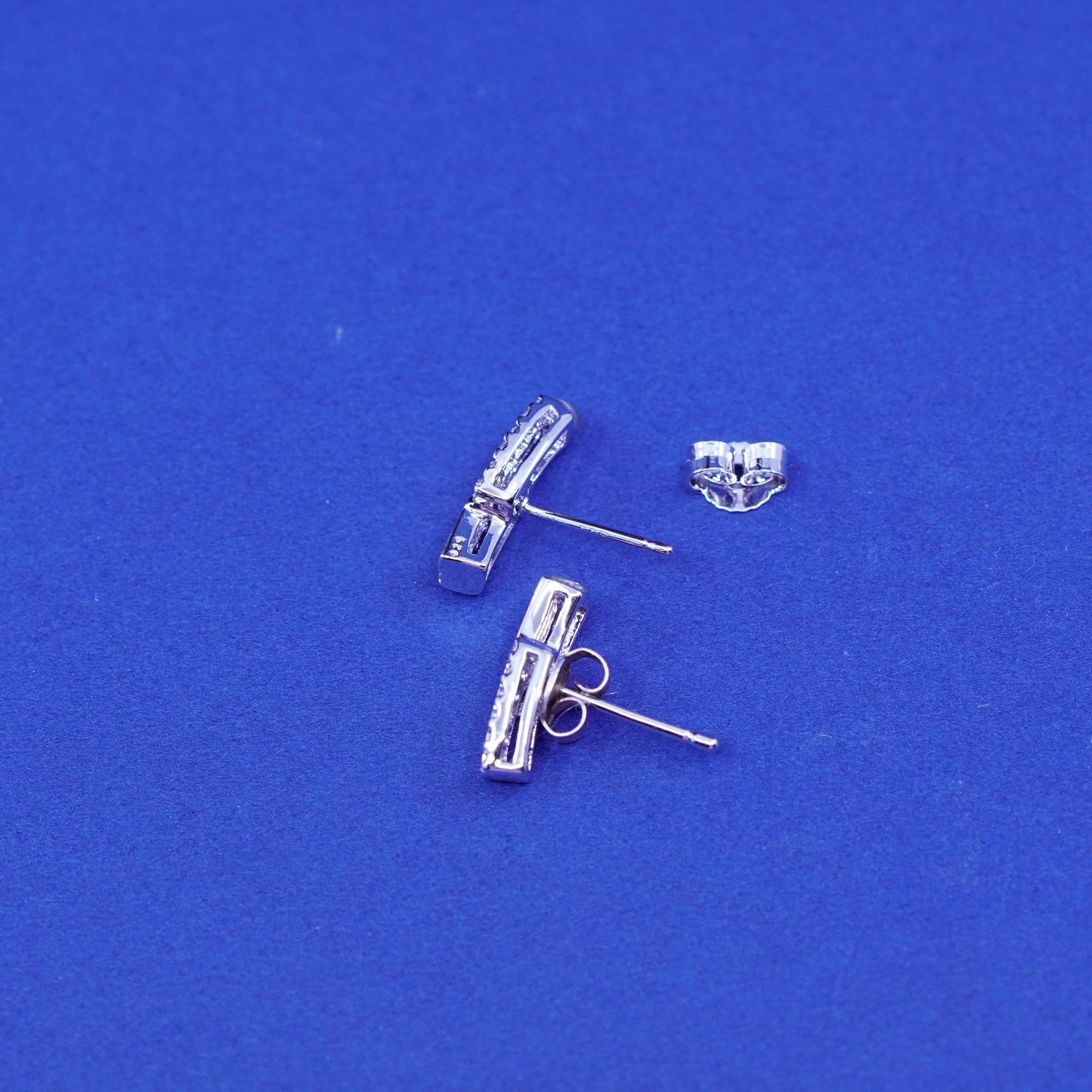 Vintage handmade Sterling silver earrings, 925 studs with CZ inlay