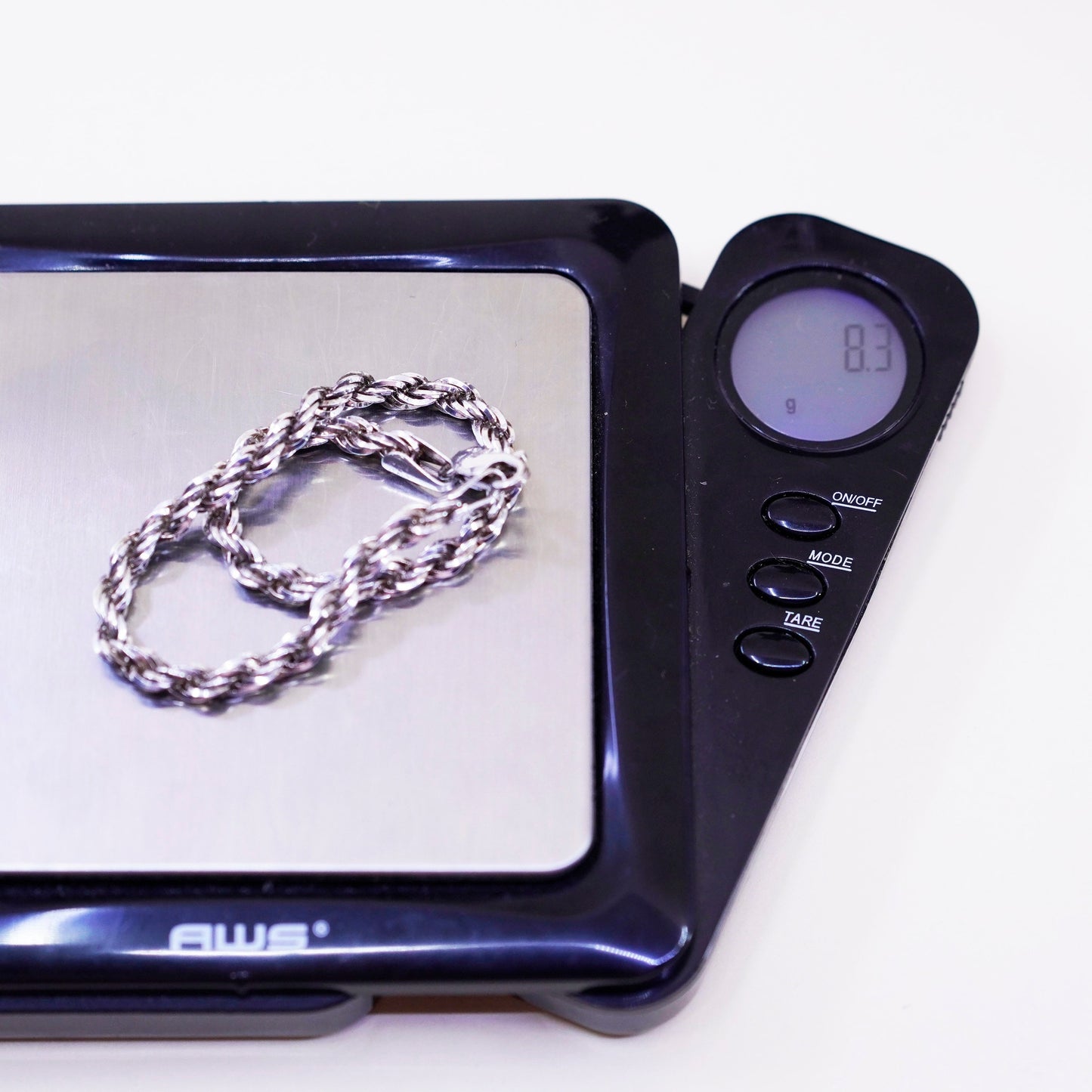 7.5”, 4mm, Vintage sterling 925 silver Italy rope chain bracelet