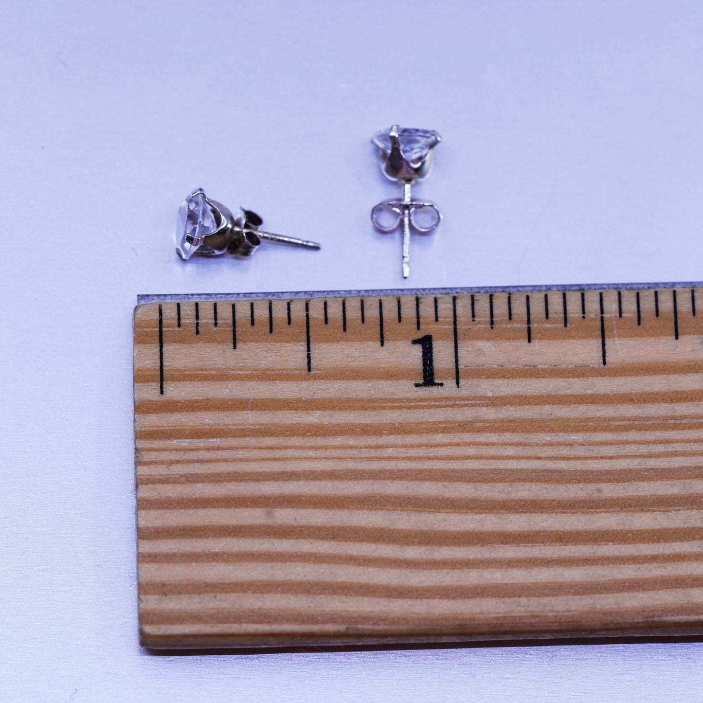 5mm, Vintage Sterling 925 silver earrings, studs with cz inlay