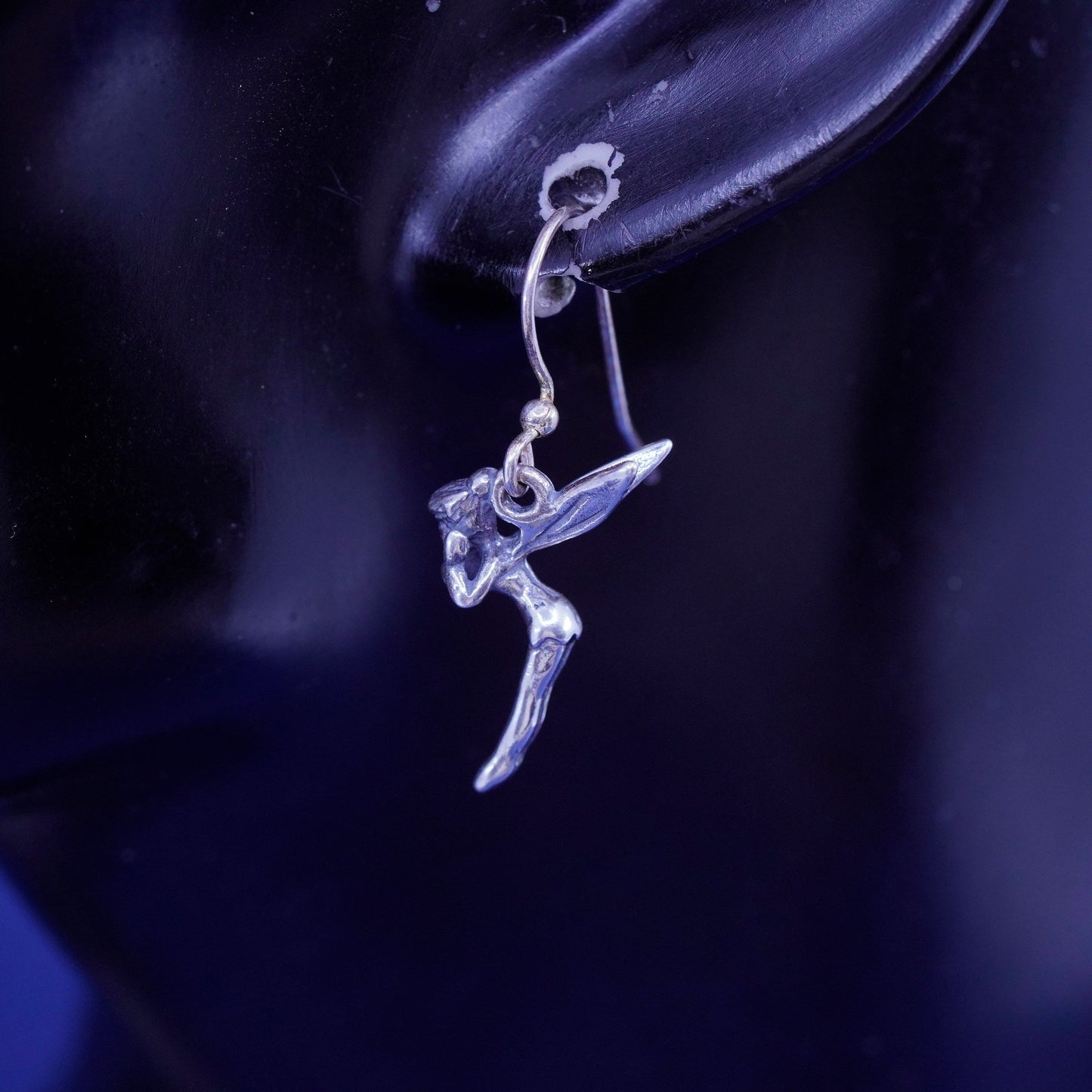 Vintage sterling silver handmade earrings, 925 fairy dangled