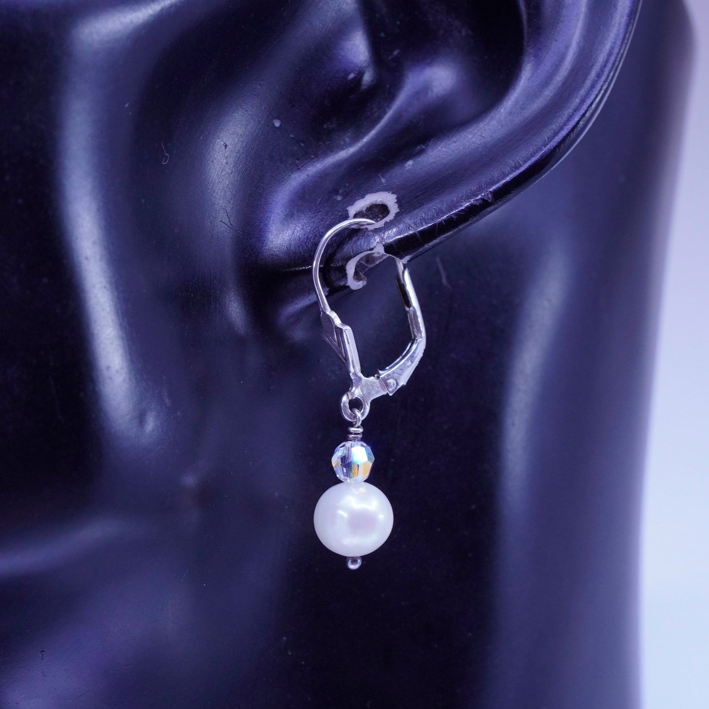 Vintage Sterling 925 silver handmade earrings with pearl