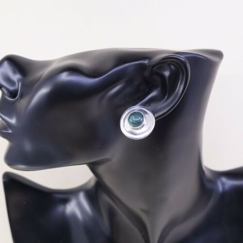 Vtg Mexico Sterling Silver Earrings W/ Malachite, 925 silver Studs