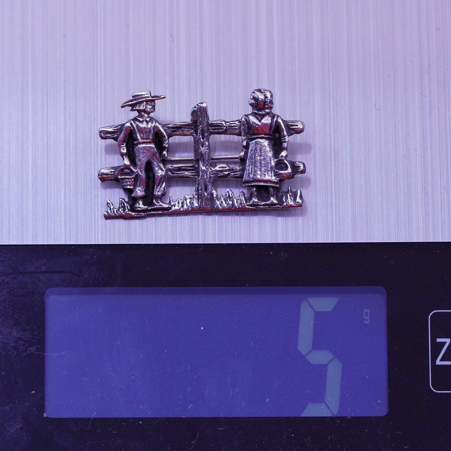 Vintage Sterling silver handmade brooch, 925 farmer pin