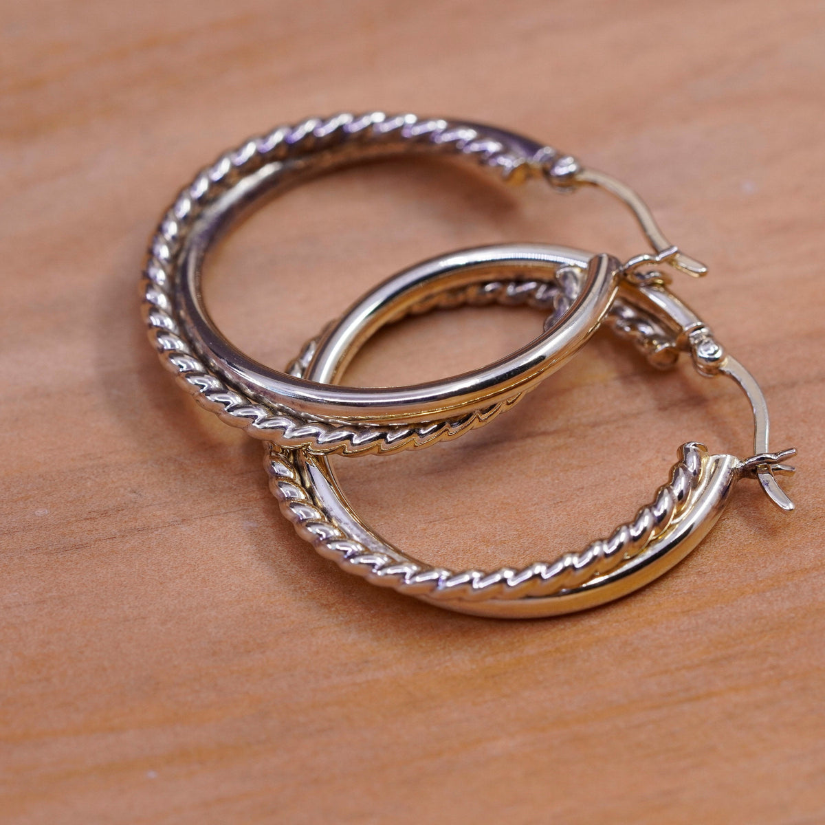 1”, vermeil gold over Sterling silver earrings, entwined 925 double hoops
