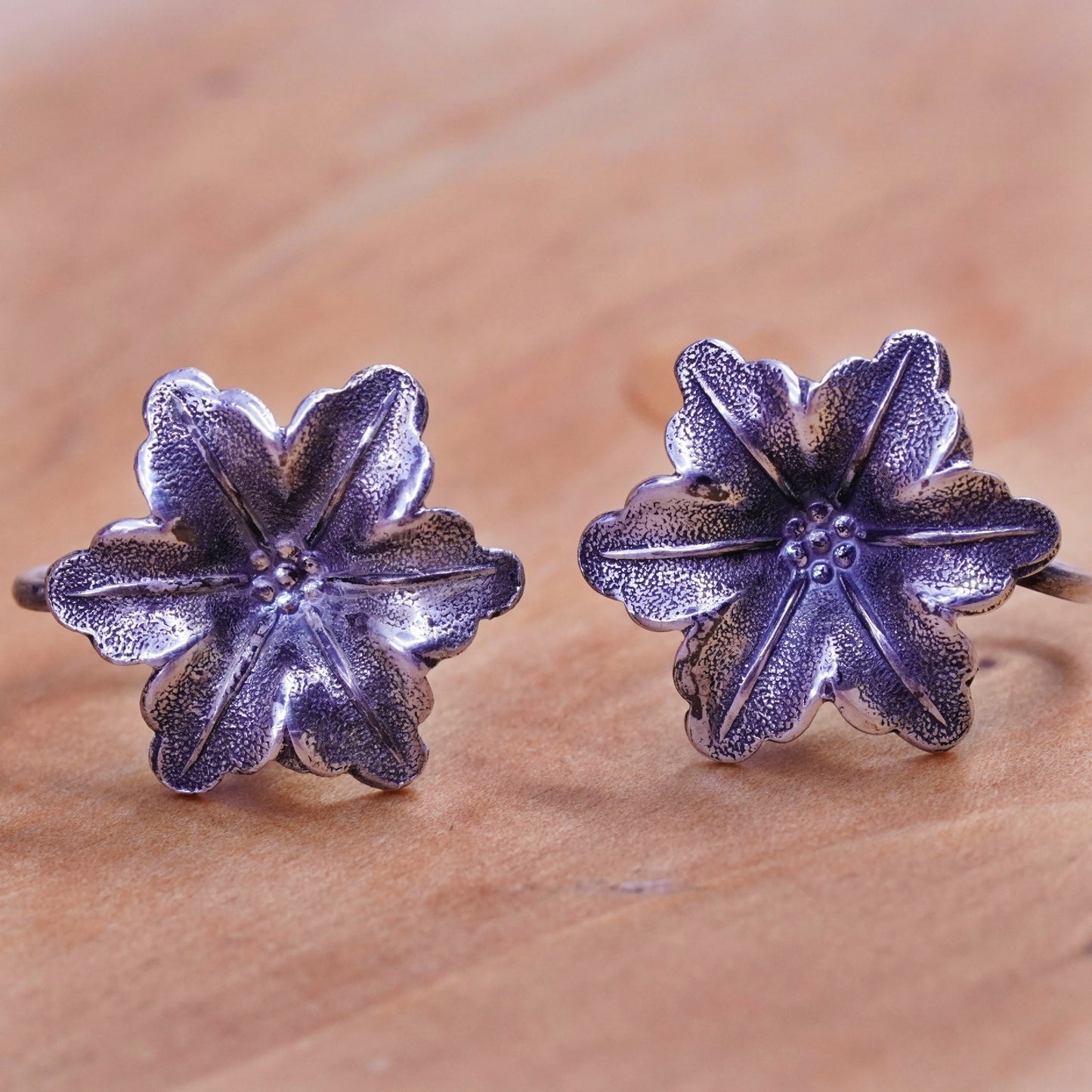 Vintage Sterling silver handmade screw back earrings, 925 flower