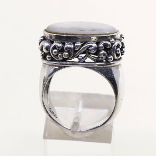 Sz 8, Vtg Southwestern Sterling Silver Handmade Ring, 925 Bali Band W/ White MOP