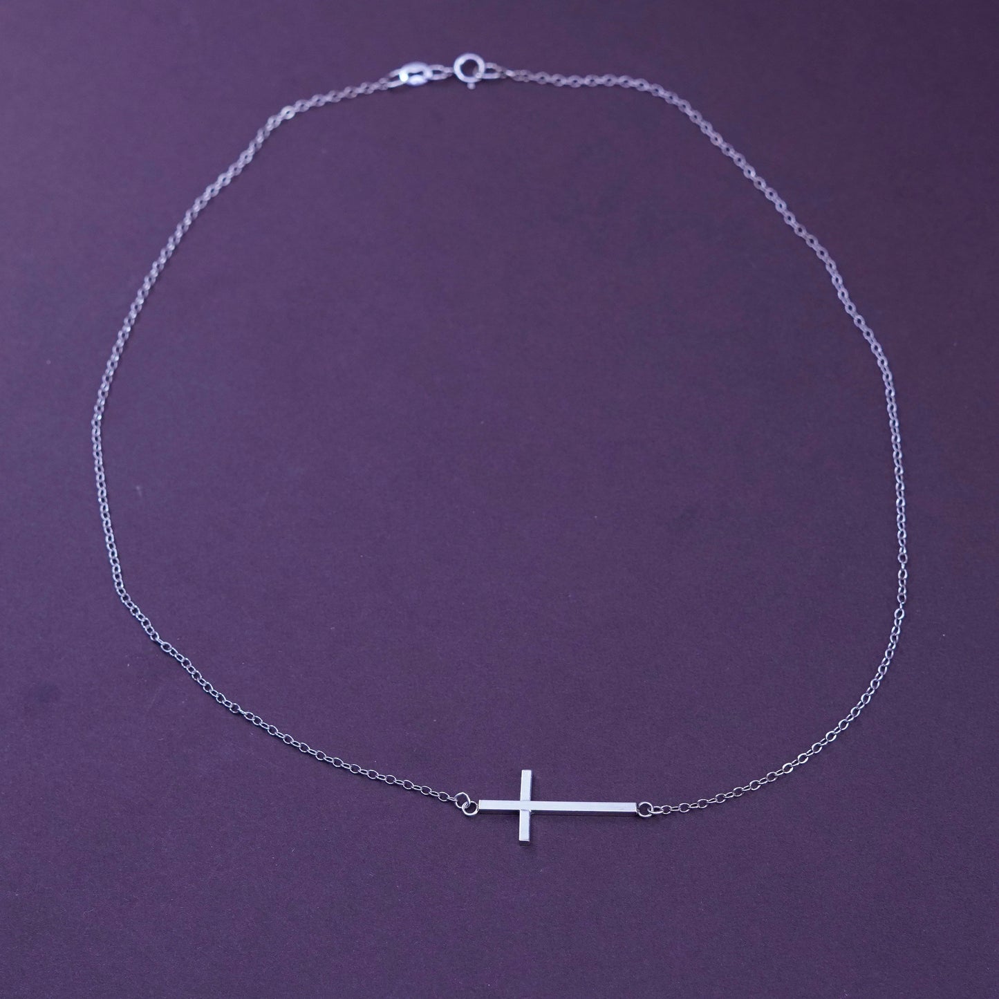 18”, 1mm, vintage JJT Sterling silver necklace, 925 circle chain cross pendant