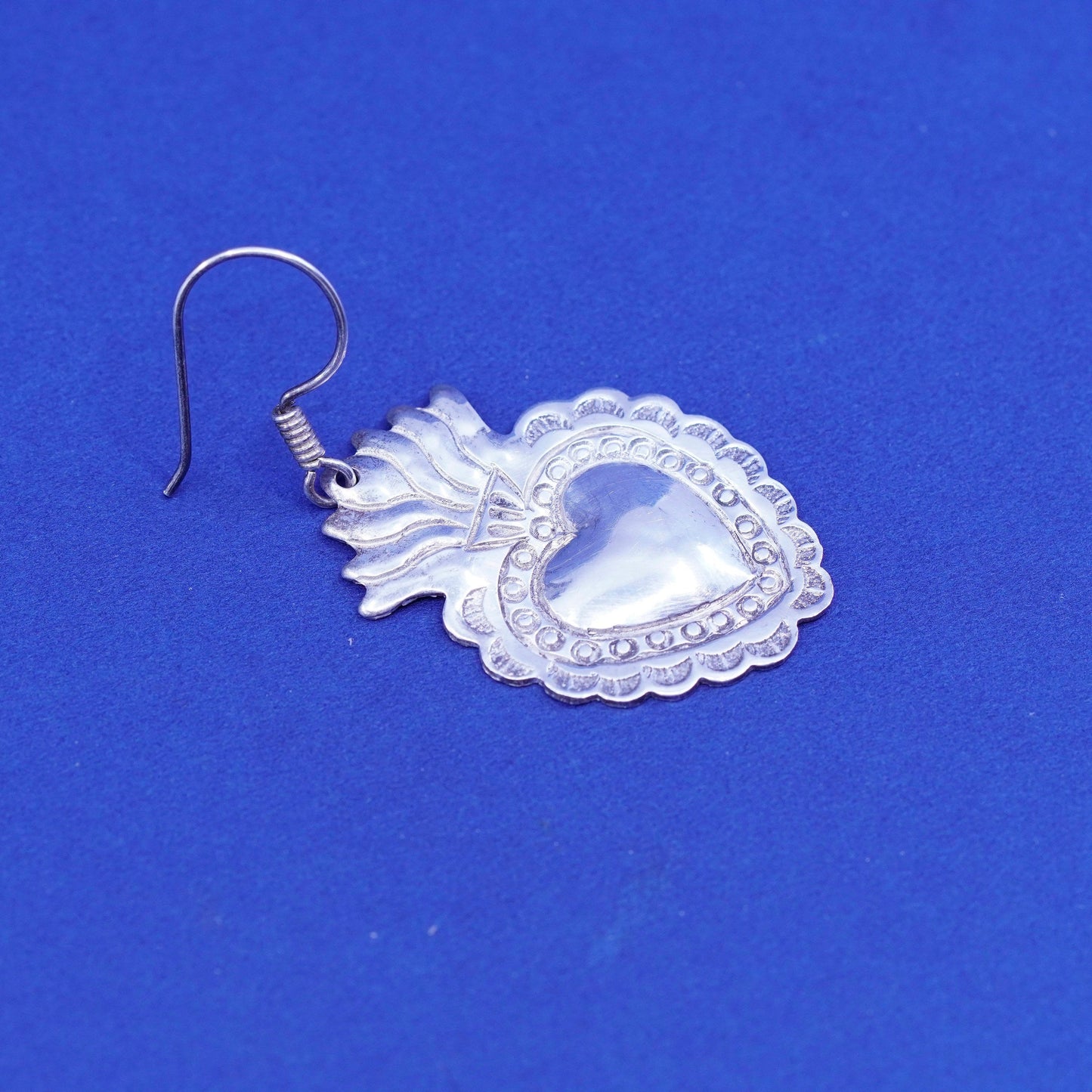 vtg southwestern sterling silver handmade earrings, 925 textured heart dangles