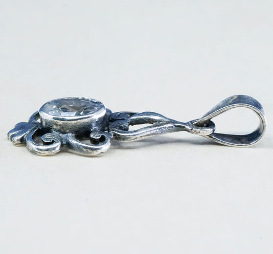 vtg sterling silver cz crystal pendant, 925 silver pendant, stamped 925